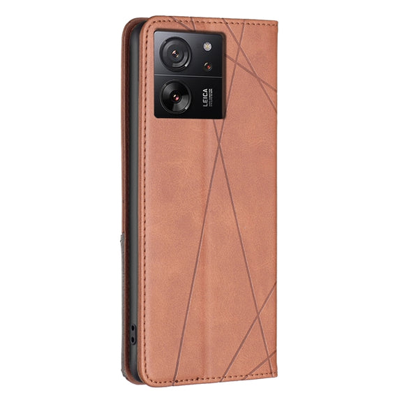 For Xiaomi 13T / 13T Pro / Redmi K60 Ultra Rhombus Texture Magnetic Leather Phone Case(Brown)