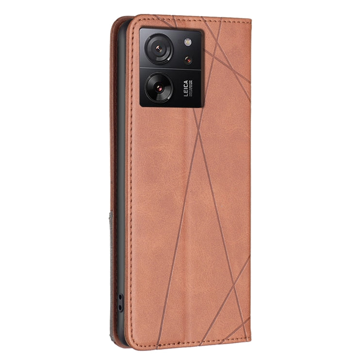 For Xiaomi 13T / 13T Pro / Redmi K60 Ultra Rhombus Texture Magnetic Leather Phone Case(Brown)