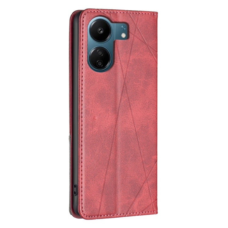 For Xiaomi Redmi 13C Rhombus Texture Magnetic Leather Phone Case(Red)