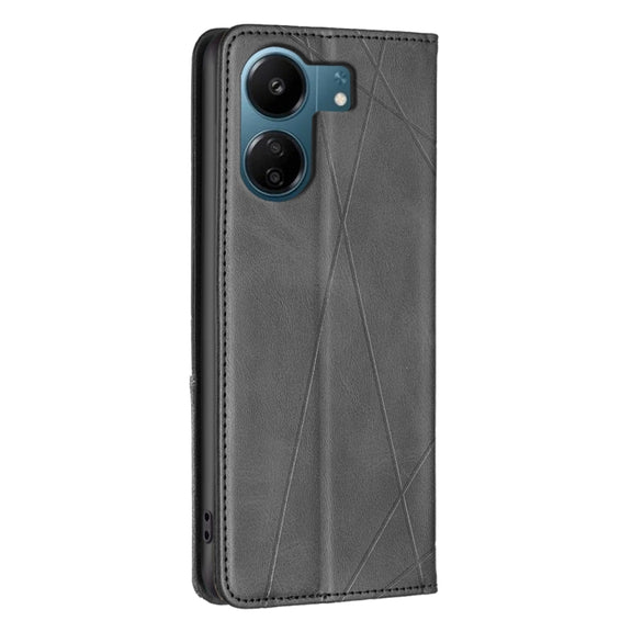 For Xiaomi Redmi 13C Rhombus Texture Magnetic Leather Phone Case(Black)