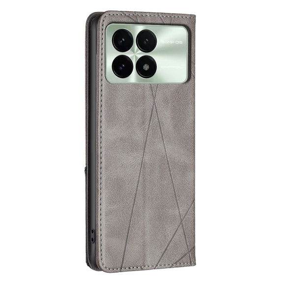 For Xiaomi Redmi K70 / K70 Pro Rhombus Texture Magnetic Leather Phone Case(Grey)