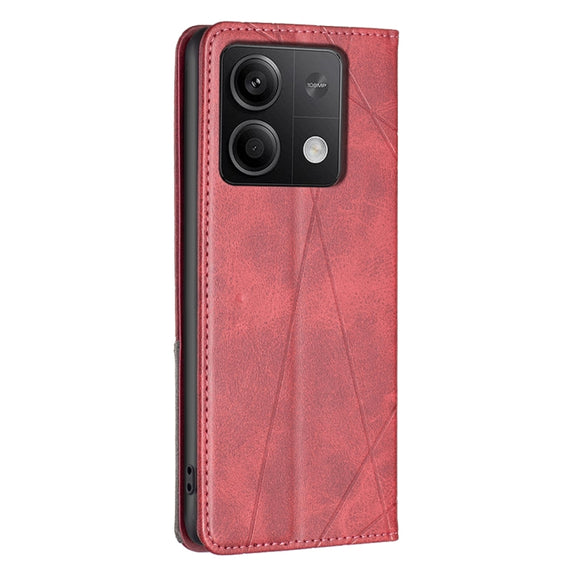 For Xiaomi Redmi Note 13 4G Global Rhombus Texture Magnetic Leather Phone Case(Red)