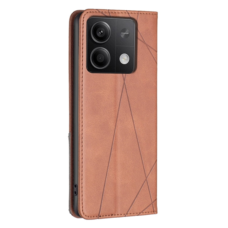 For Xiaomi Redmi Note 13 4G Global Rhombus Texture Magnetic Leather Phone Case(Brown)