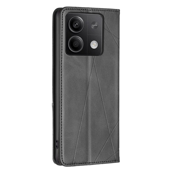 For Xiaomi Redmi Note 13 4G Global Rhombus Texture Magnetic Leather Phone Case(Black)