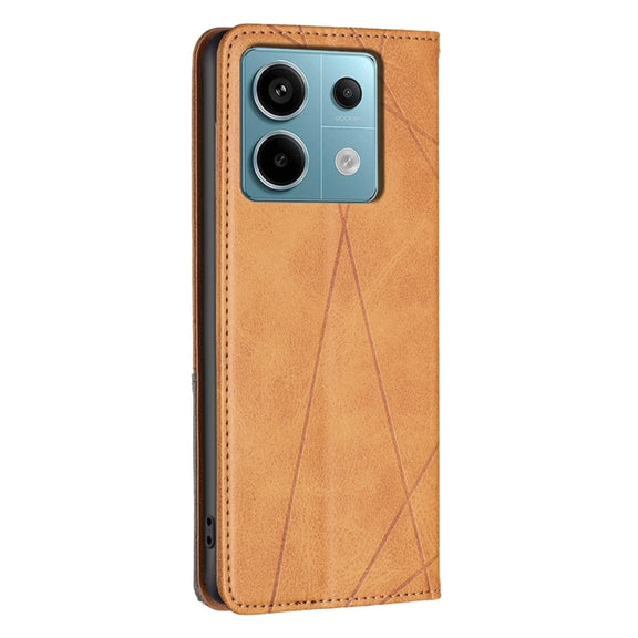 For Xiaomi Poco M6 Pro 4G Rhombus Texture Magnetic Leather Phone Case(Yellow)