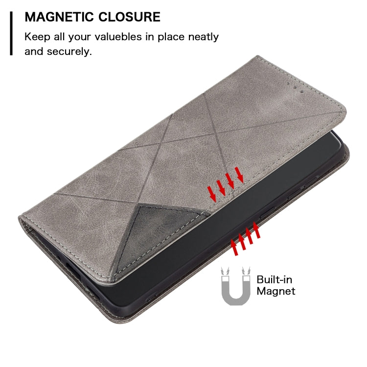 For Xiaomi Poco M6 Pro 4G Rhombus Texture Magnetic Leather Phone Case(Grey)