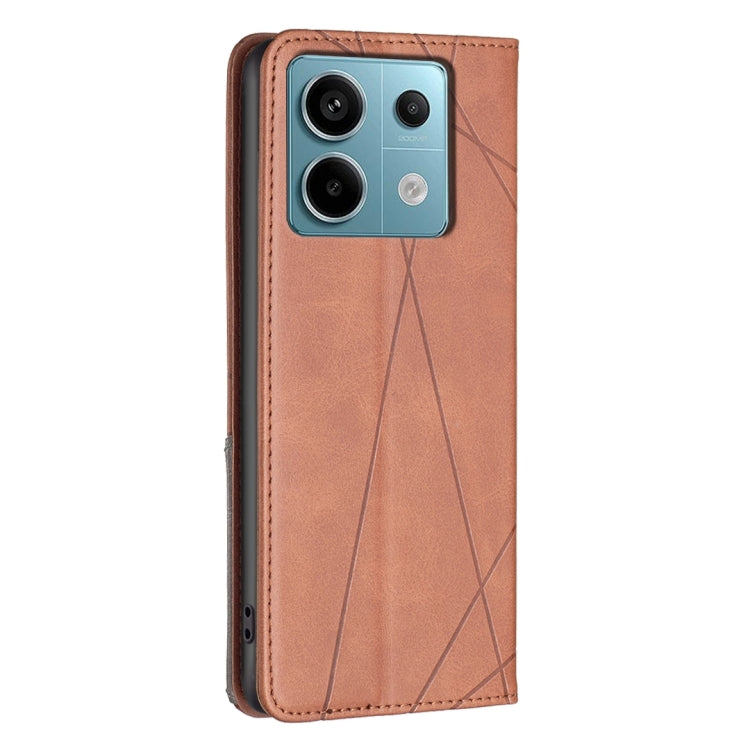 For Xiaomi Poco M6 Pro 4G Rhombus Texture Magnetic Leather Phone Case(Brown)