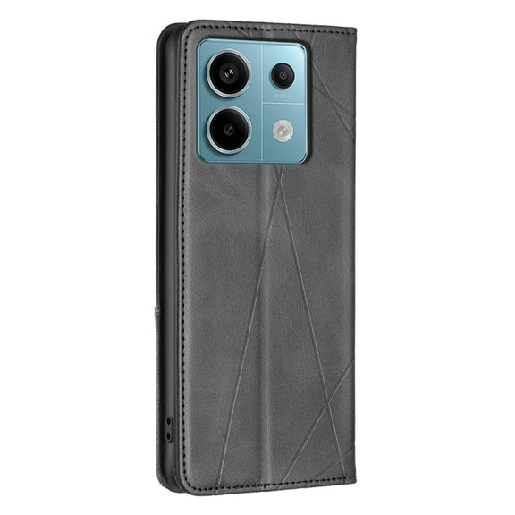 For Xiaomi Poco M6 Pro 4G Rhombus Texture Magnetic Leather Phone Case(Black)