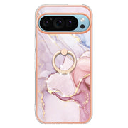 For Google Pixel 9 / 9 Pro Electroplating Marble IMD TPU Phone Case with Ring Holder(Rose Gold 005)