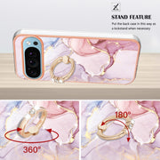 For Google Pixel 9 / 9 Pro Electroplating Marble IMD TPU Phone Case with Ring Holder(Rose Gold 005)