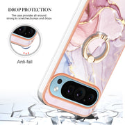 For Google Pixel 9 / 9 Pro Electroplating Marble IMD TPU Phone Case with Ring Holder(Rose Gold 005)