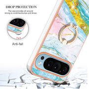 For Google Pixel 9 Pro XL Electroplating Marble IMD TPU Phone Case with Ring Holder(Green 004)