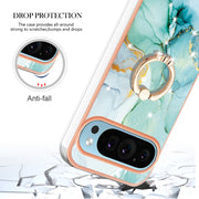 For Google Pixel 9 Pro XL Electroplating Marble IMD TPU Phone Case with Ring Holder(Green 003)
