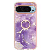 For Google Pixel 9 Pro XL Electroplating Marble IMD TPU Phone Case with Ring Holder(Purple 002)