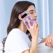 For Google Pixel 9 Pro XL Electroplating Marble IMD TPU Phone Case with Ring Holder(Purple 002)