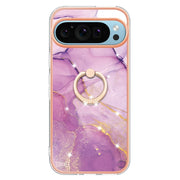 For Google Pixel 9 Pro XL Electroplating Marble IMD TPU Phone Case with Ring Holder(Purple 001)