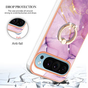 For Google Pixel 9 Pro XL Electroplating Marble IMD TPU Phone Case with Ring Holder(Purple 001)