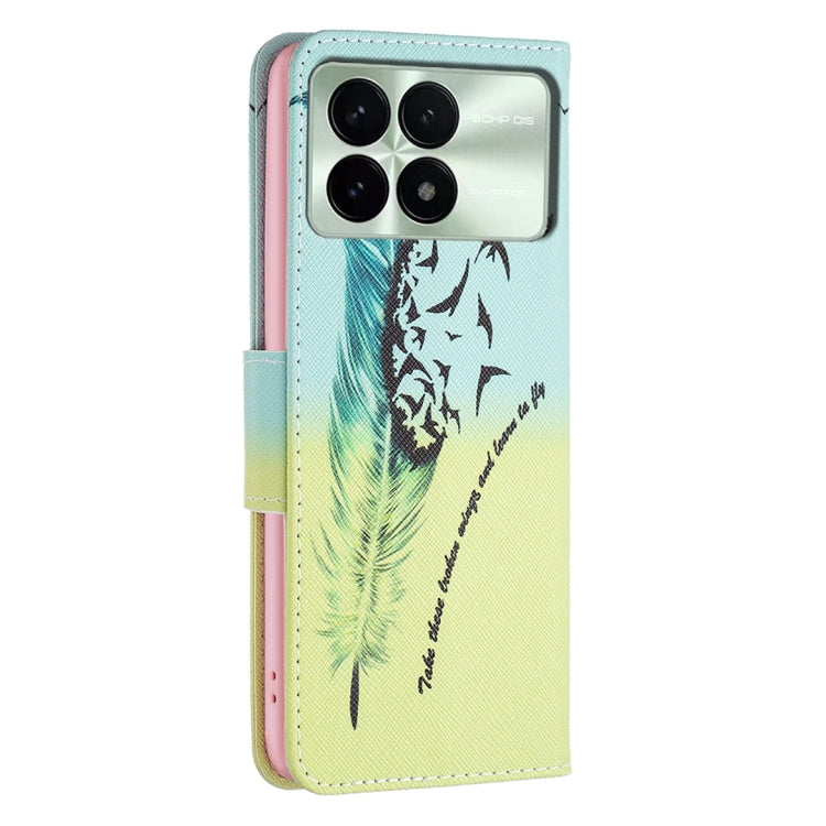 For Xiaomi Redmi K70 / K70 Pro Colored Drawing Pattern Leather Phone Case(Feather)