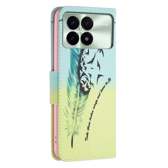 For Xiaomi Redmi K70 / K70 Pro Colored Drawing Pattern Leather Phone Case(Feather)