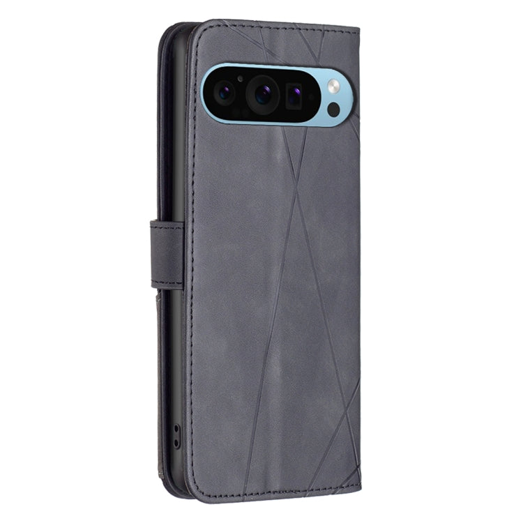 For Google Pixel 9 Magnetic Buckle Rhombus Texture Leather Phone Case(Black)