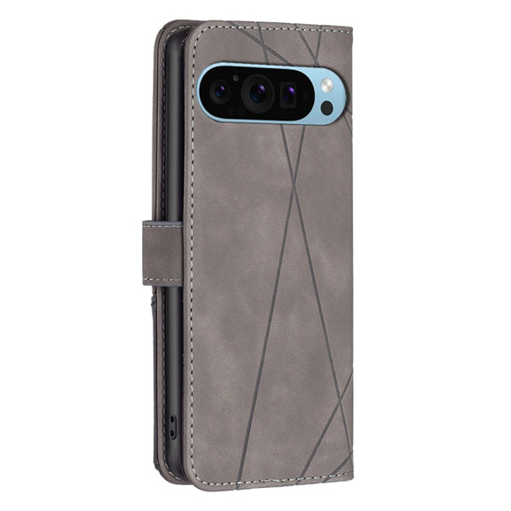For Google Pixel 9 Magnetic Buckle Rhombus Texture Leather Phone Case(Grey)