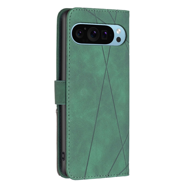 For Google Pixel 9 Magnetic Buckle Rhombus Texture Leather Phone Case(Green)