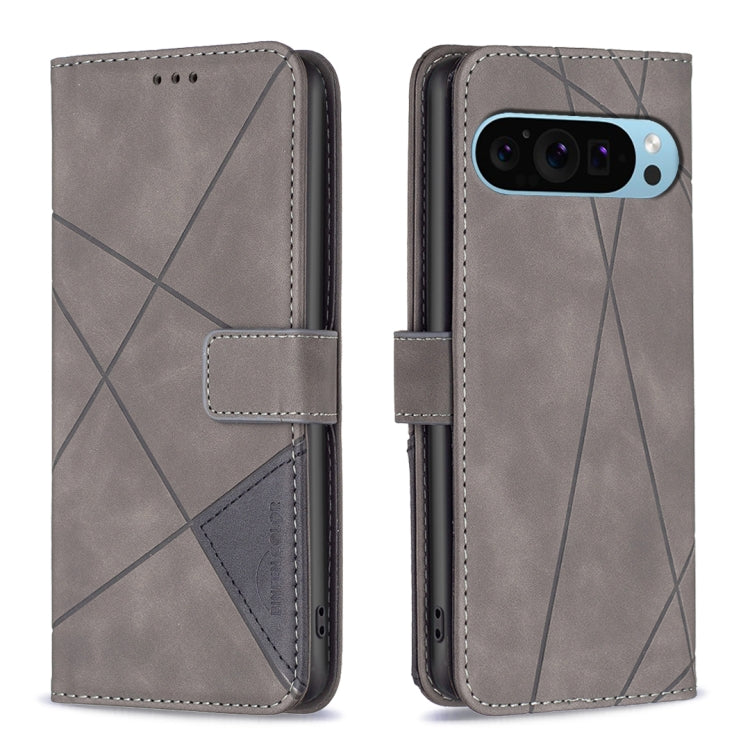 For Google Pixel 9 Pro Magnetic Buckle Rhombus Texture Leather Phone Case(Grey)