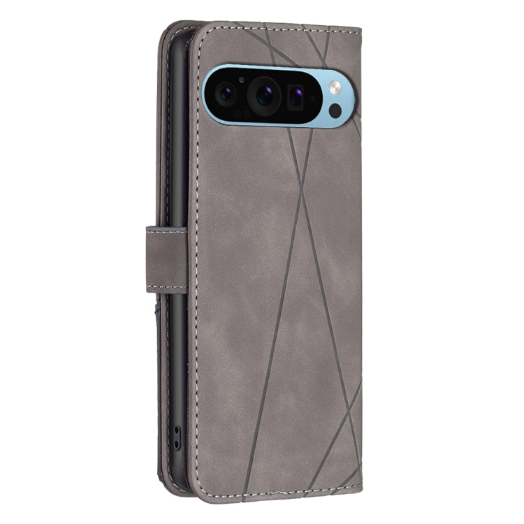 For Google Pixel 9 Pro Magnetic Buckle Rhombus Texture Leather Phone Case(Grey)