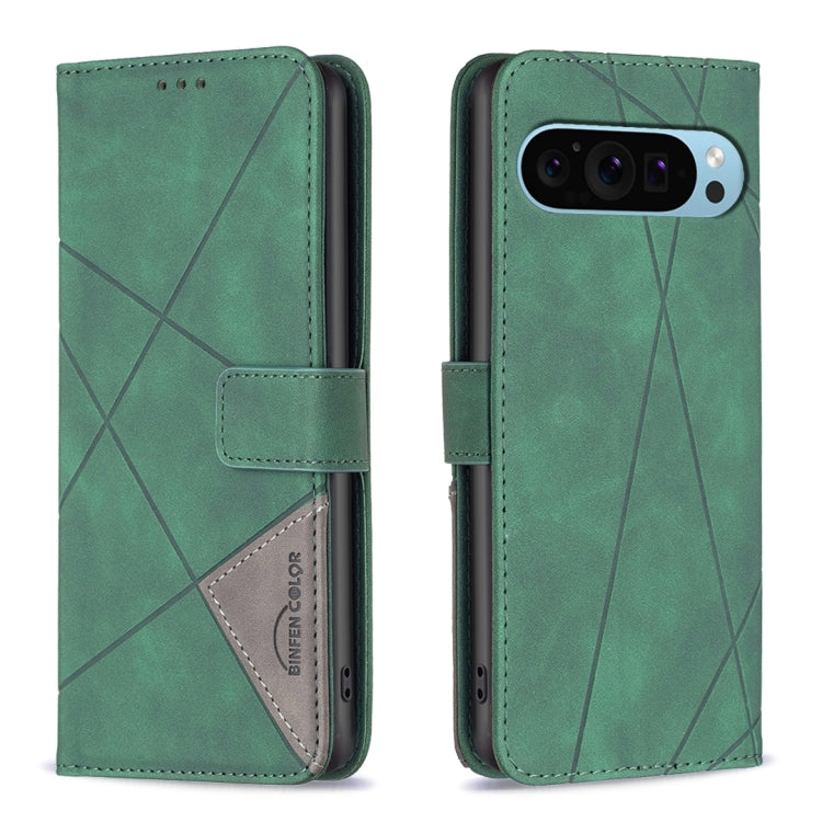 For Google Pixel 9 Pro Magnetic Buckle Rhombus Texture Leather Phone Case(Green)