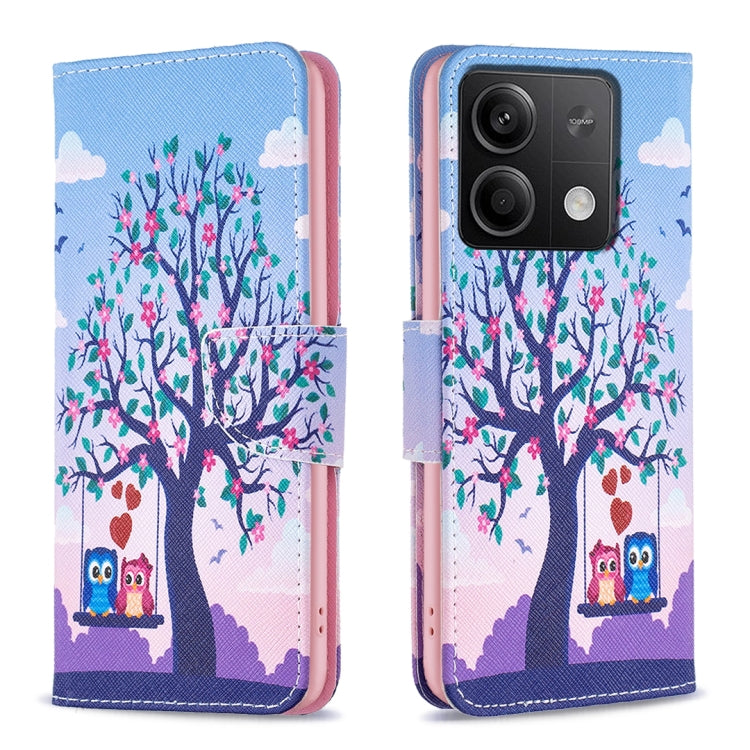 For Xiaomi Redmi Note 13 4G Global Colored Drawing Pattern Leather Phone Case(Owl)