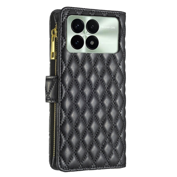 For Xiaomi Redmi K70 / K70 Pro Diamond Lattice Zipper Wallet Leather Flip Phone Case(Black)