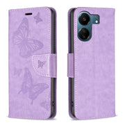 For Xiaomi Redmi 13C Two Butterflies Embossing Leather Phone Case(Purple)