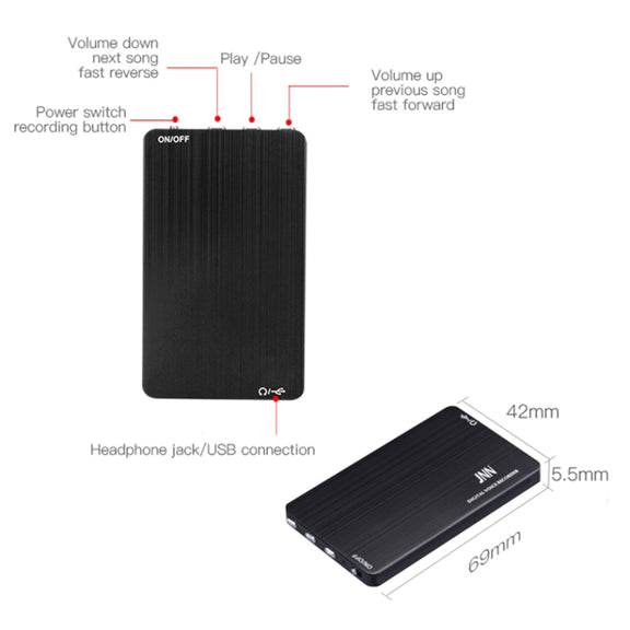 JNN M2 Ultra-thin HD Noise Reduction Intelligent Control Voice Voice Recorder, Capacity:4GB(Black)