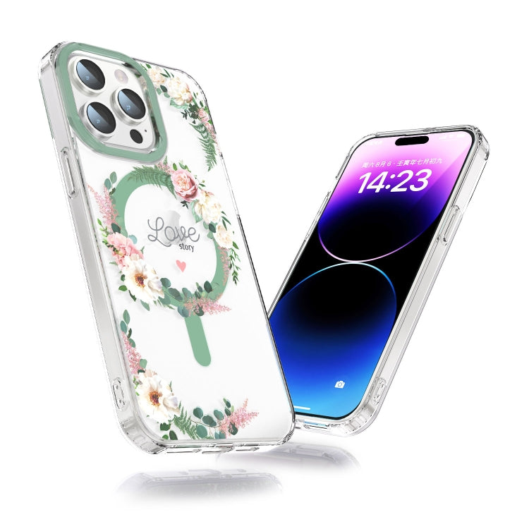 For iPhone 14 MagSafe Magnetic TPU Phone Case(White Pink Rose)