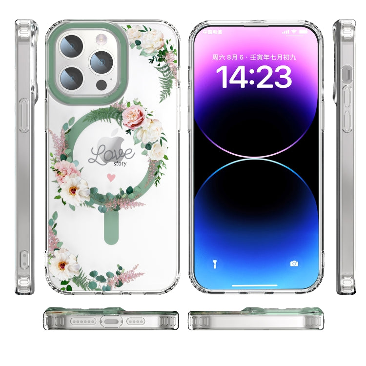 For iPhone 14 MagSafe Magnetic TPU Phone Case(White Pink Rose)