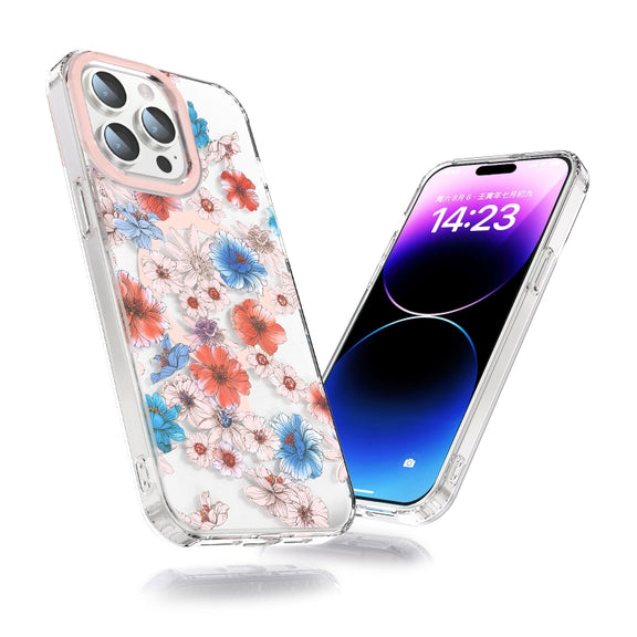 For iPhone 12 Pro MagSafe Magnetic TPU Phone Case(White Blue Flower)