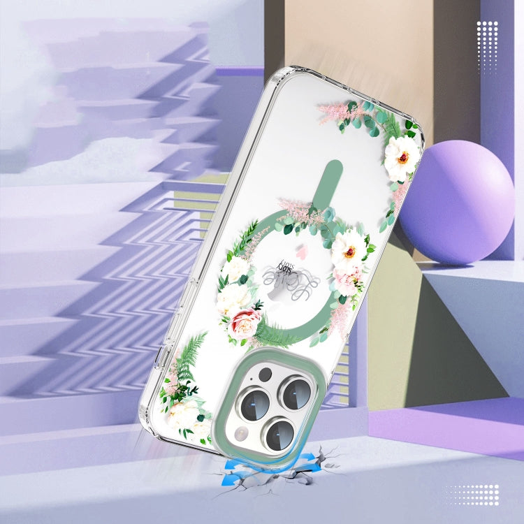For iPhone 12 Pro MagSafe Magnetic TPU Phone Case(White Pink Rose)