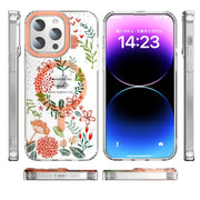 For iPhone 15 Pro MagSafe Magnetic TPU Phone Case(Red Flowers and Green Leaves)
