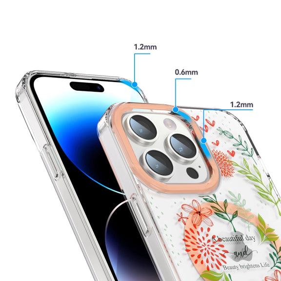For iPhone 15 Plus MagSafe Magnetic TPU Phone Case(Red Flowers and Green Leaves)