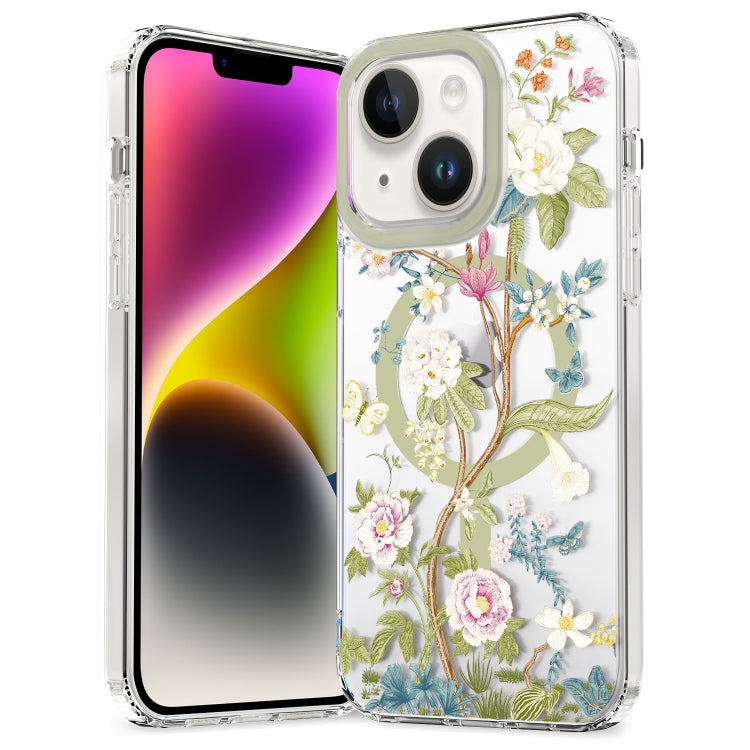 For iPhone 15 Plus MagSafe Magnetic TPU Phone Case(Blue Hydrangea Ball)