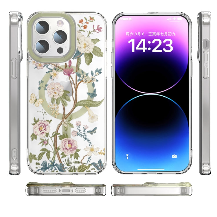 For iPhone 15 Plus MagSafe Magnetic TPU Phone Case(Blue Hydrangea Ball)