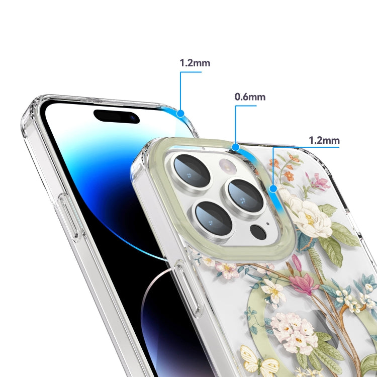 For iPhone 15 Plus MagSafe Magnetic TPU Phone Case(Blue Hydrangea Ball)