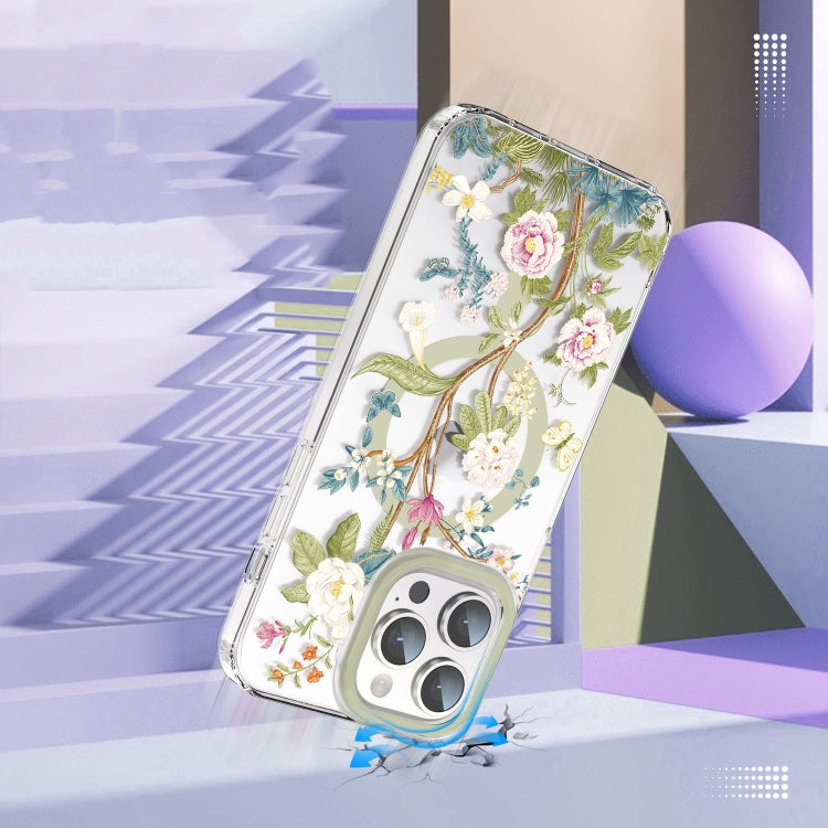 For iPhone 15 Plus MagSafe Magnetic TPU Phone Case(Blue Hydrangea Ball)