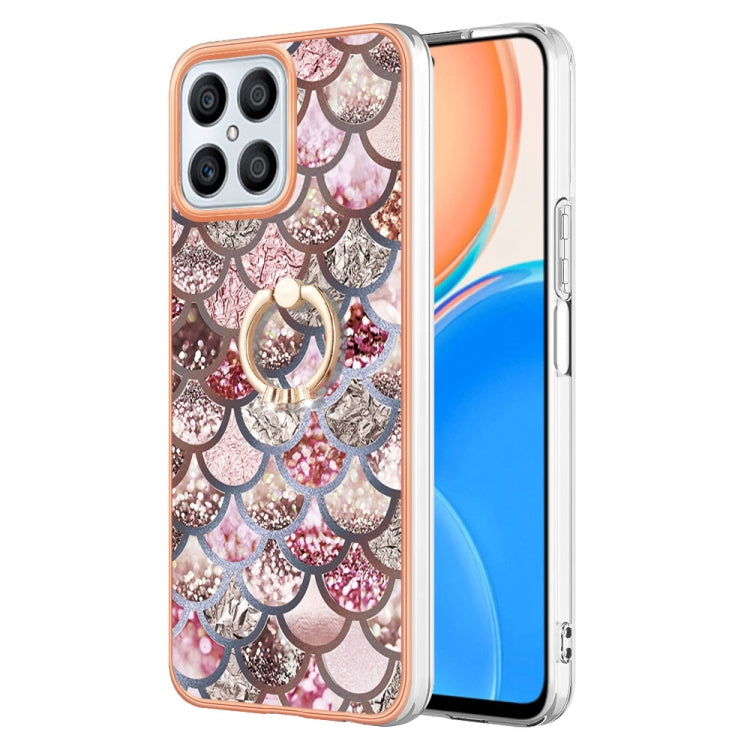 For Honor X8 4G Electroplating IMD TPU Phone Case with Ring(Pink Scales)