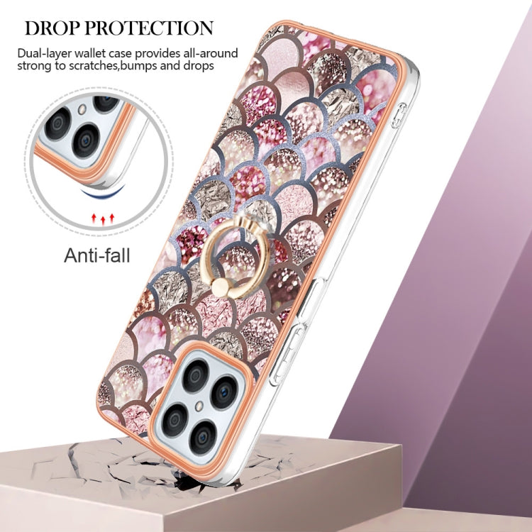 For Honor X8 4G Electroplating IMD TPU Phone Case with Ring(Pink Scales)