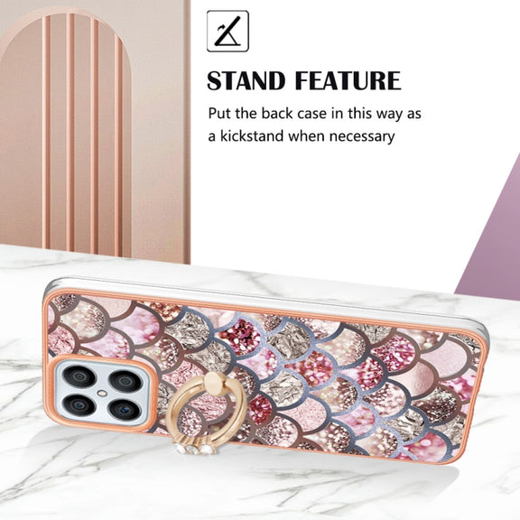 For Honor X8 4G Electroplating IMD TPU Phone Case with Ring(Pink Scales)