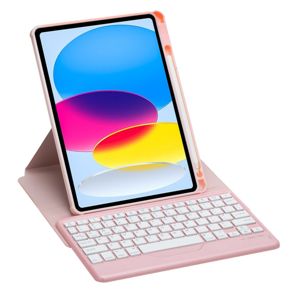 For iPad 10th Gen 10.9 2022 F10B 360 Rotation Acrylic Transparent Bluetooth Keyboard Leather Case(Pink)