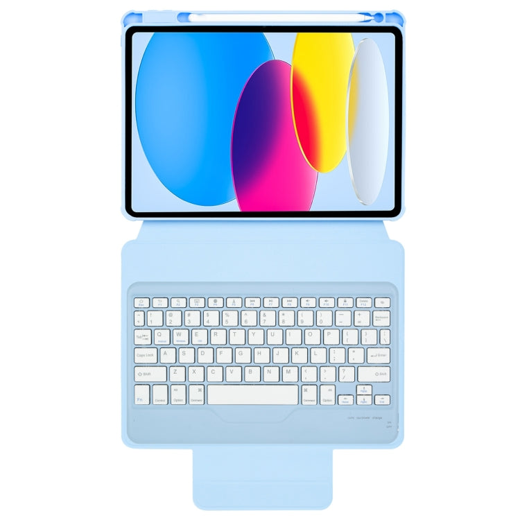 For iPad 11 2025 / 10th Gen 10.9 2022 F10B 360 Rotation Acrylic Transparent Bluetooth Keyboard Leather Case(Blue)