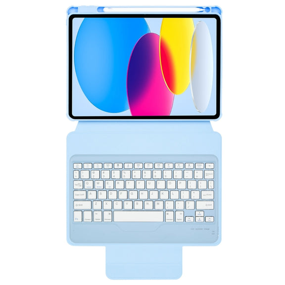 For iPad 11 2025 / 10th Gen 10.9 2022 F10B 360 Rotation Acrylic Transparent Bluetooth Keyboard Leather Case(Blue)