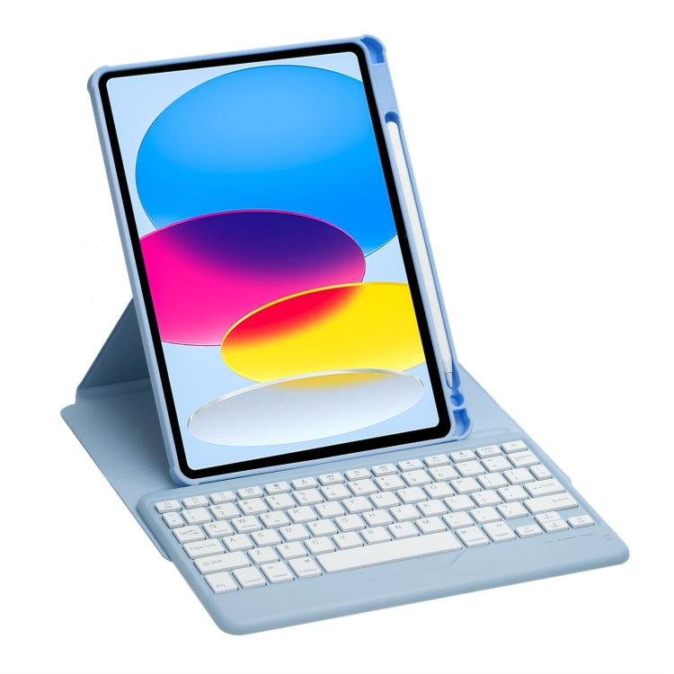 For iPad 11 2025 / 10th Gen 10.9 2022 F10B 360 Rotation Acrylic Transparent Bluetooth Keyboard Leather Case(Blue)